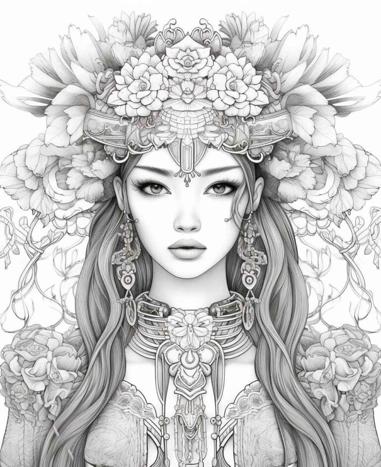 Beautiful Asian Princess Coloring Page – Prompt Library