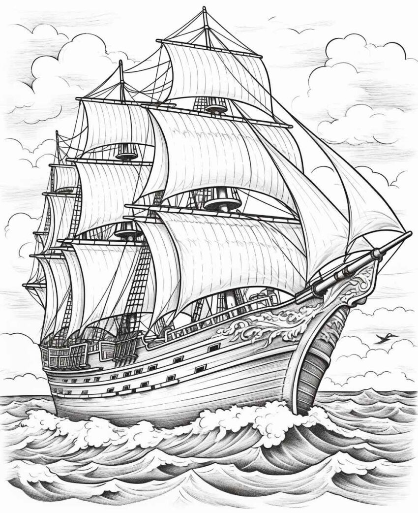 Cartoon Ship Coloring Page – Prompt Library