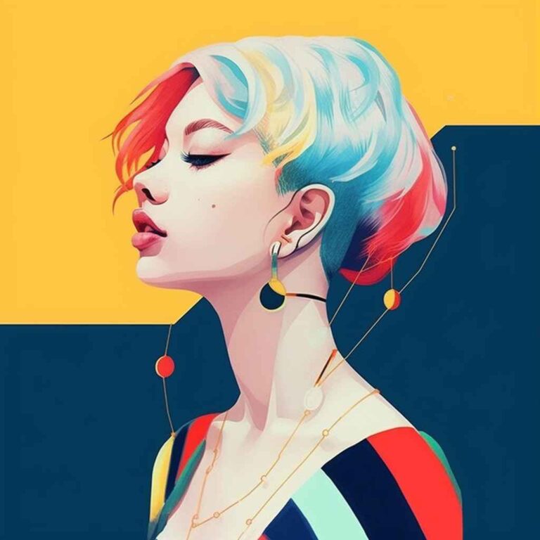 Midjourney prompts for illustration: a fashion girl with color hair 