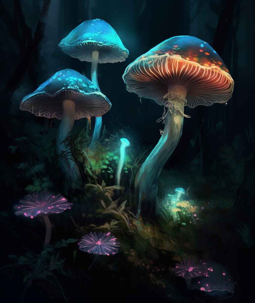 Colorful Flora in Dark Forest – Prompt Library