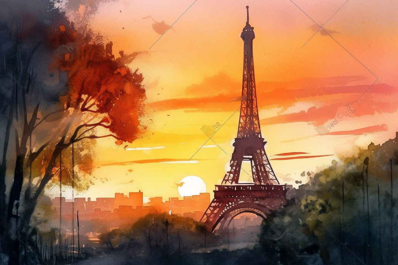 Eiffel Tower Watercolor Sunset – Prompt Library