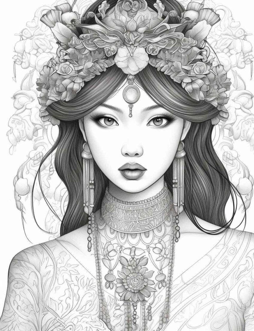 Elegant Asian Girl Coloring Page – Prompt Library