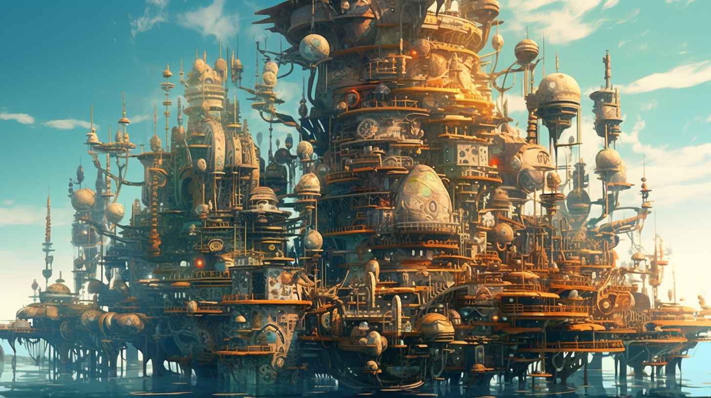 Midjourney Prompt: Floating Ocean City Solarpunk Spiral - Prompt Library