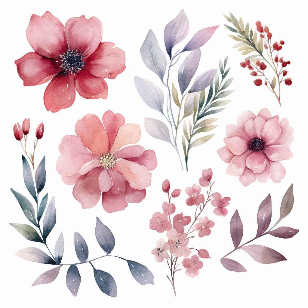 Midjourney Prompt: Floral Watercolor Clipart White - Prompt Library