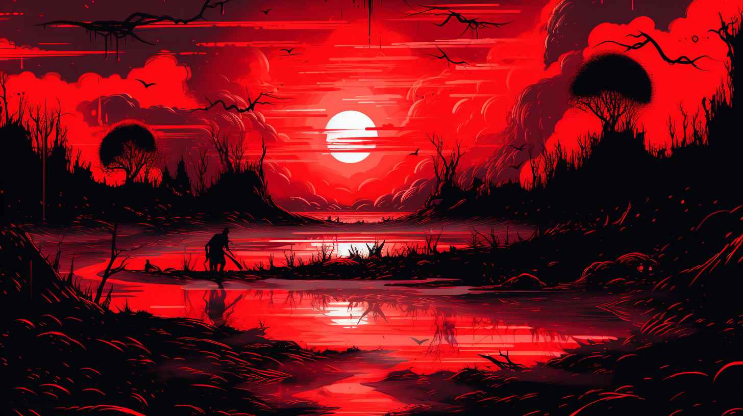 Midjourney Prompt: Hellish Landscape Red And Black - Prompt Library