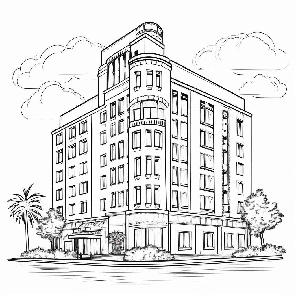 Midjourney Prompt: Hotel Coloring Sheet Illustration - Prompt Library
