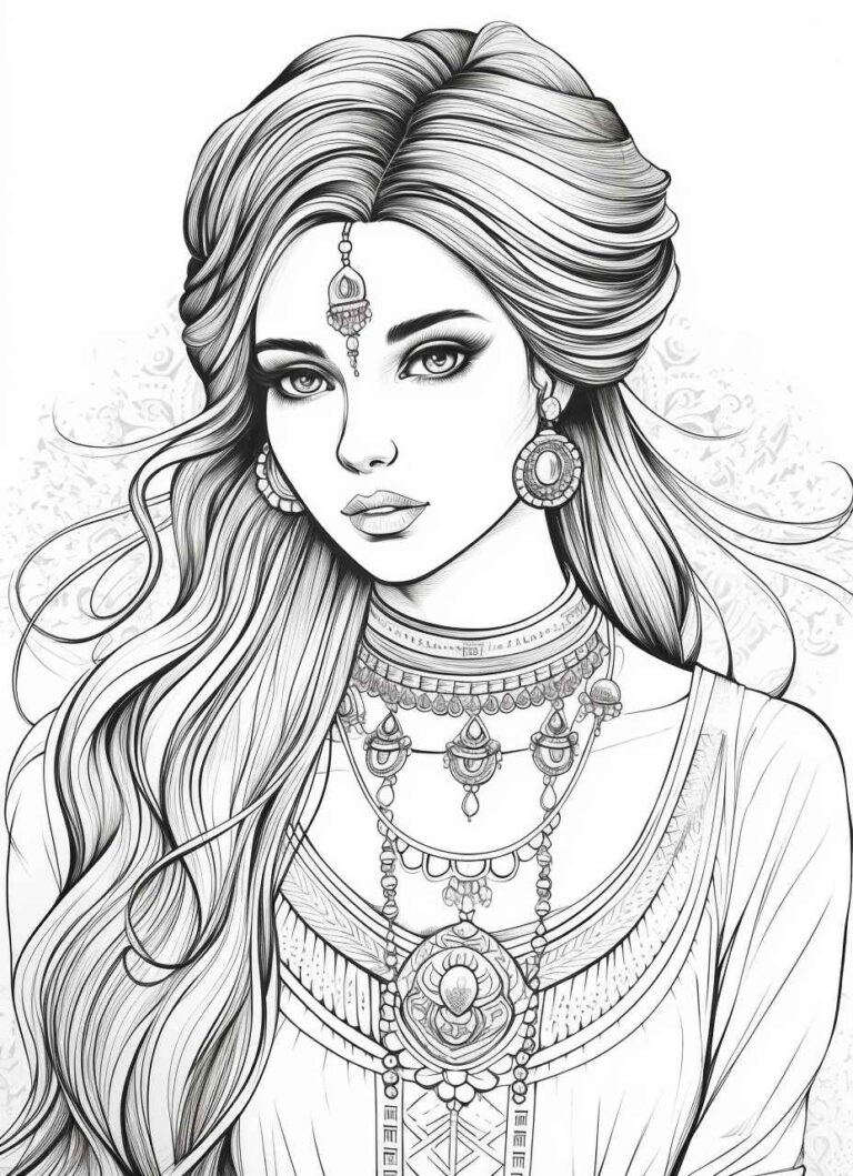 Indian Anime Women Coloring Page – Prompt Library