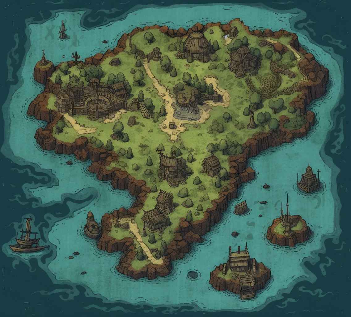 Midjourney Prompt: Island Map in Pile Style - Prompt Library