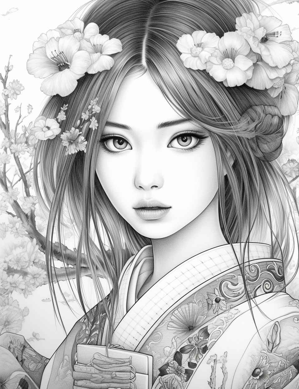 Japanese Kimono Girl Coloring Page – Prompt Library