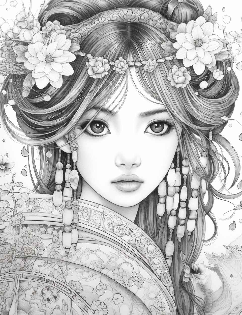 Japanese Kimono Girl Coloring Page – Prompt Library