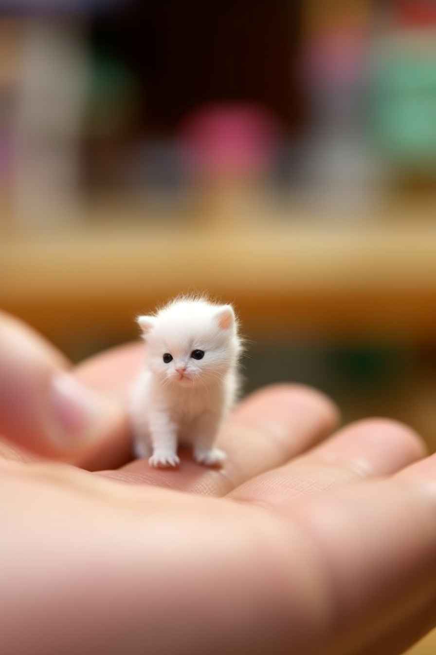 adorable tiny white cat, crouching, playful, happy, kawaii style