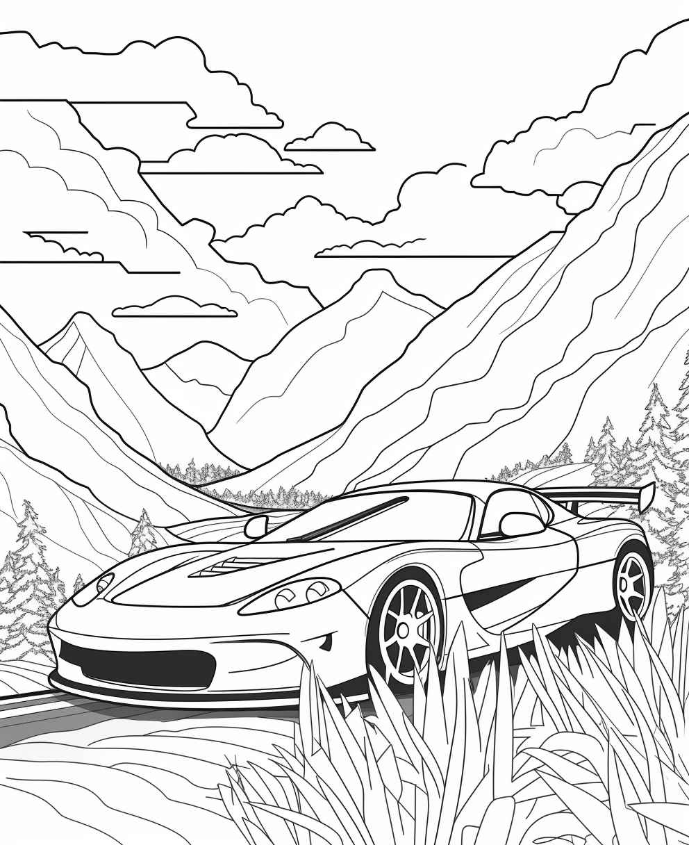 Mountain Sports Car Coloring Page – Prompt Library