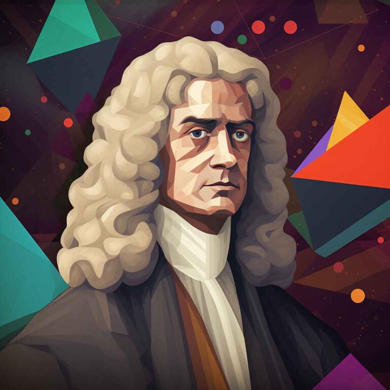 flat color illustrations of Isaac Newton 