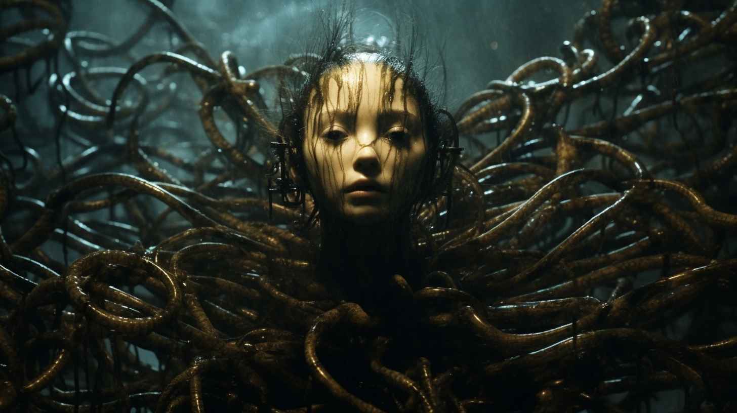 medusa, full body, hyper realistic snake hair,, Midjourney