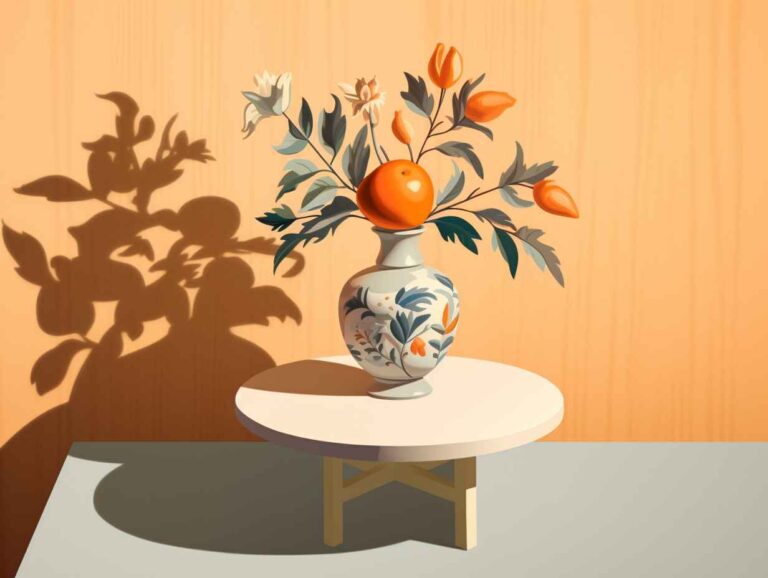 an orange vase sits by an orange table