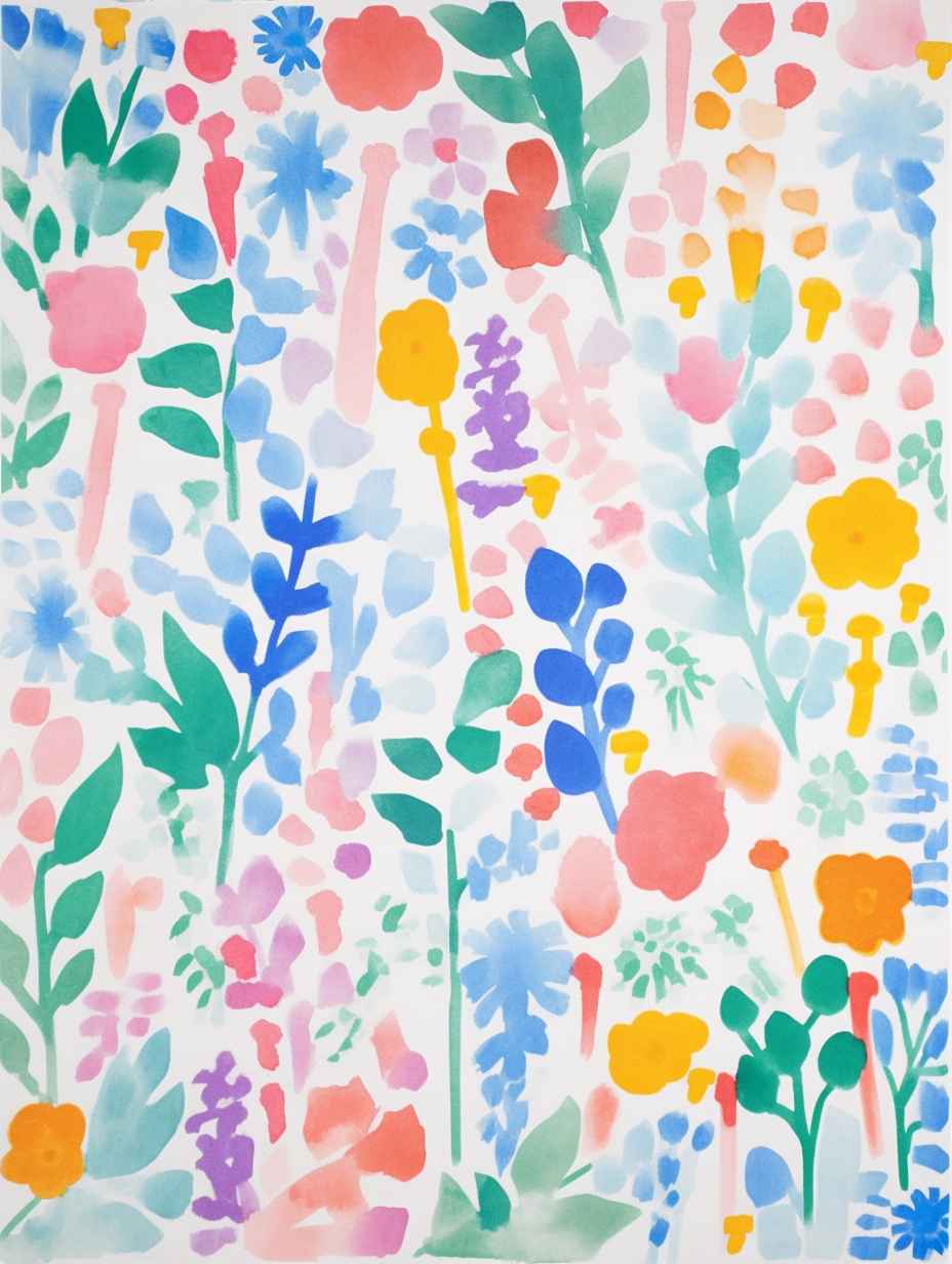 Preppy Watercolor Flower Bushes – Prompt Library