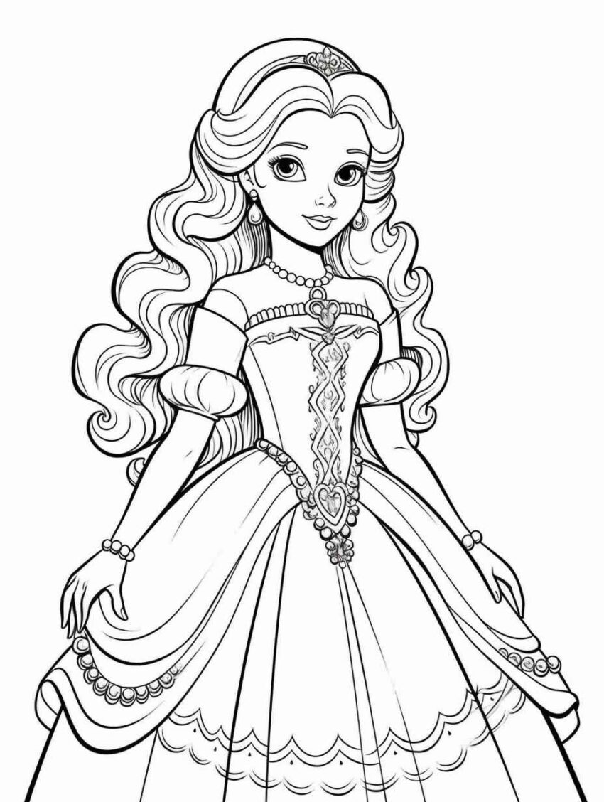 Princess Colouring Page for Kids – Prompt Library