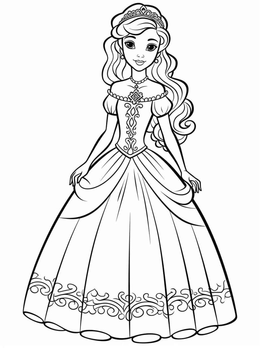 Princess Colouring Page for Kids – Prompt Library