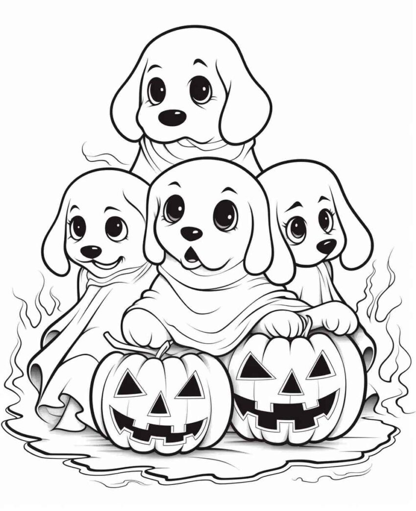 Puppies Meet Ghost Coloring Page – Prompt Library