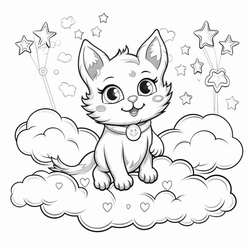 Rainbow Rocket Cat Coloring Page – Prompt Library