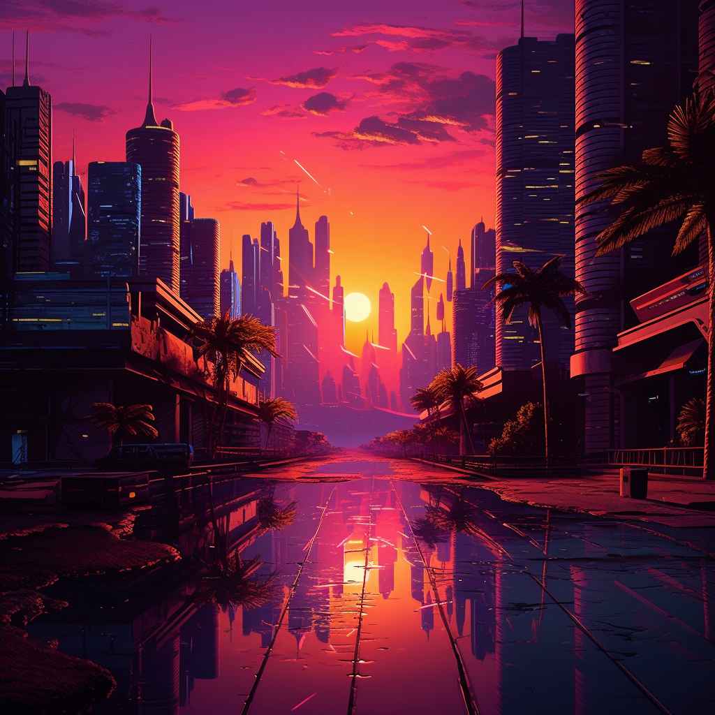 Blue Beetle Retrowave City Sunset Watch