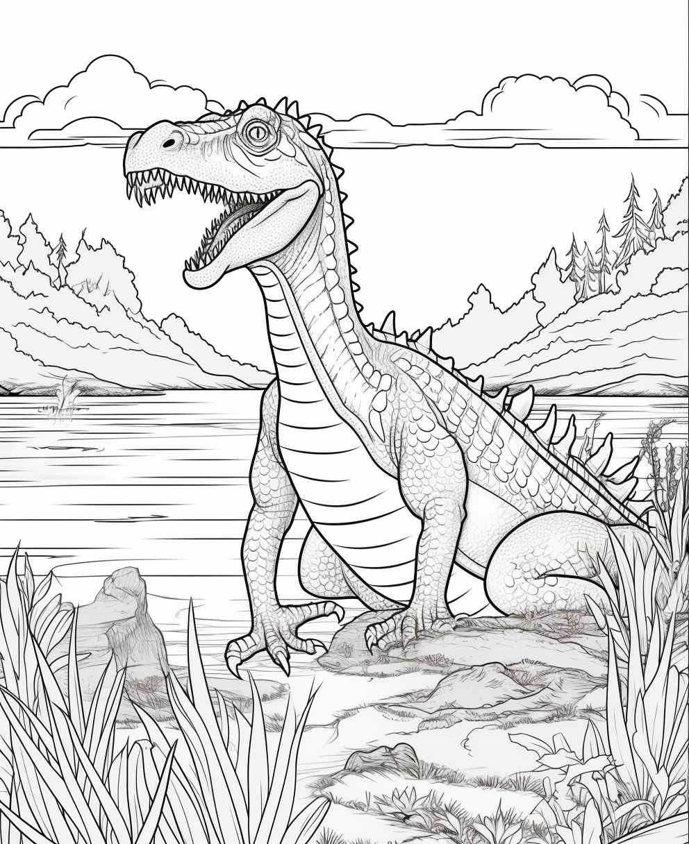 Spinosaurus Lake Coloring Page – Prompt Library