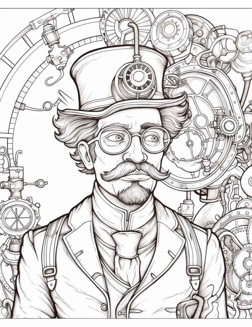Steampunk Coloring Page Illustration – Prompt Library