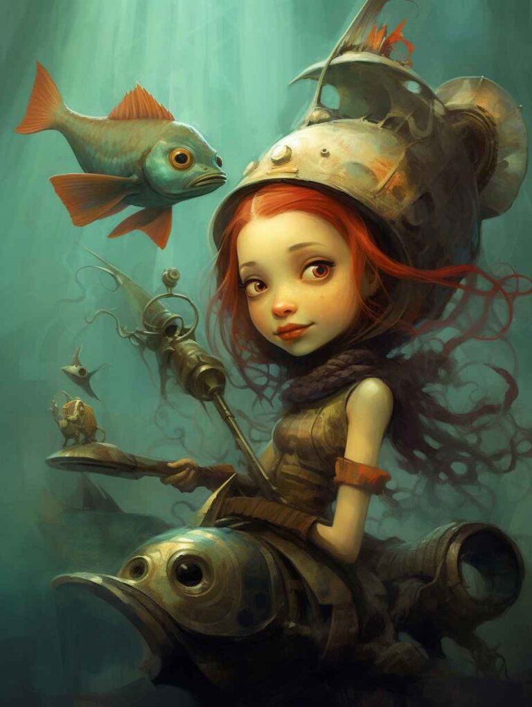 Midjourney prompts for illustration: cute steampunk mermaid 