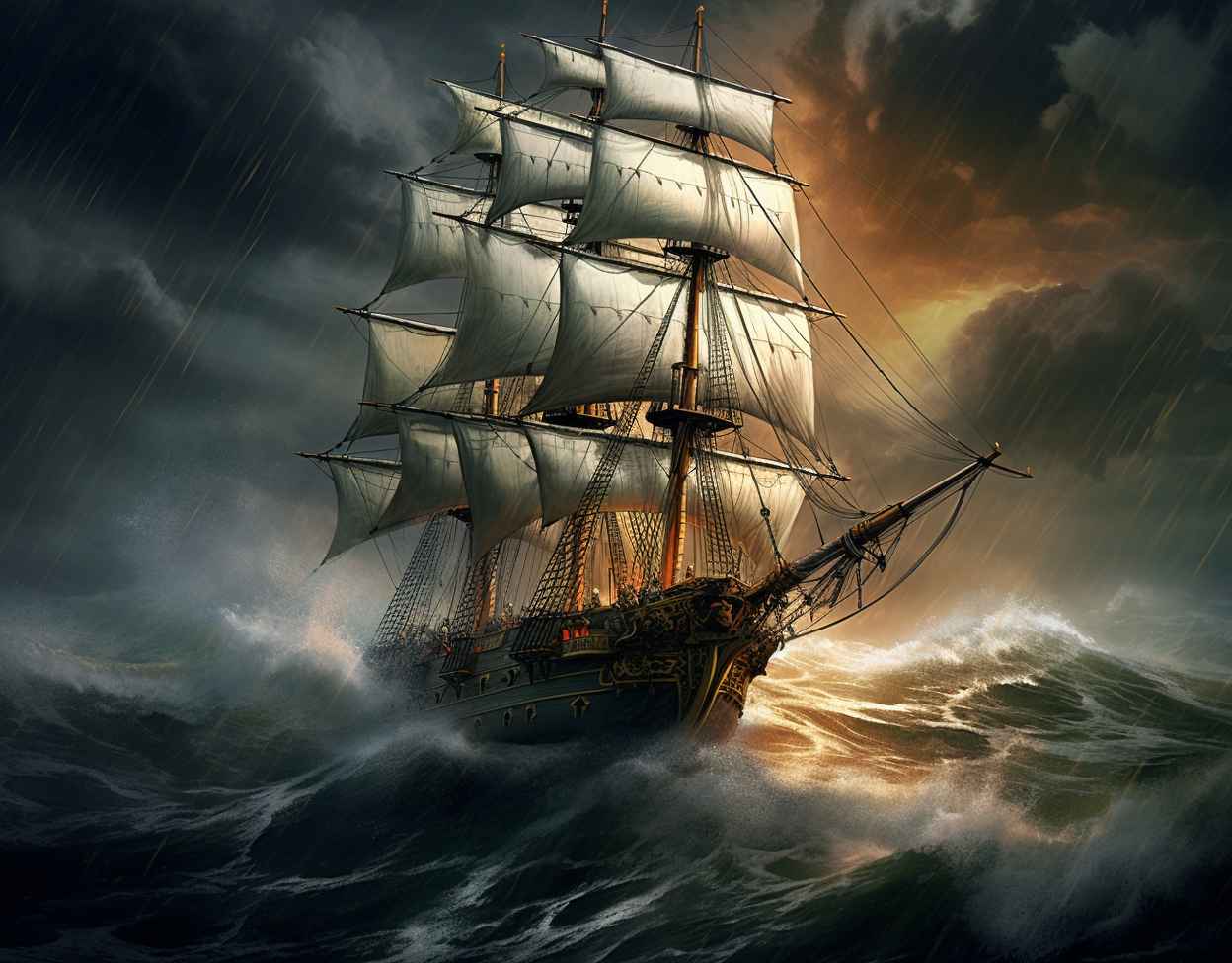 Stormy Frigate on Ocean – Prompt Library