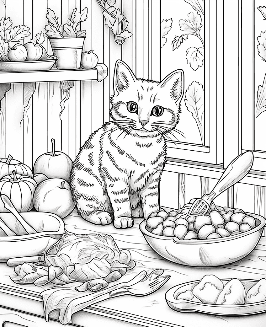 Thanksgiving Cat Coloring Page – Prompt Library