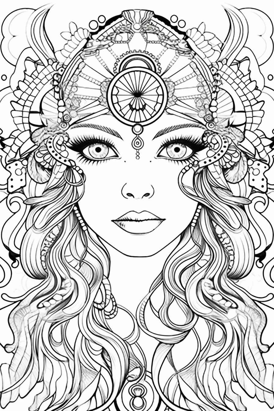 Vector Mandala Woman Coloring Page – Prompt Library