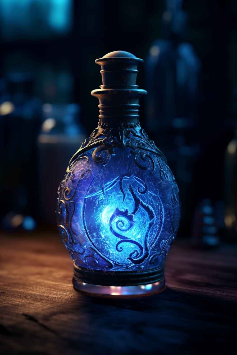 Midjourney Prompt: Wiccan Potion in Glowing Flask - Prompt Library