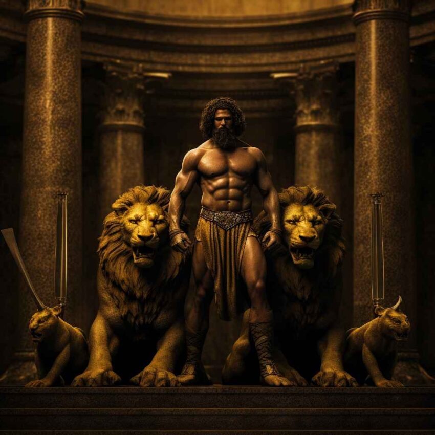 Yellow Evil Hercules with Lions – Prompt Library