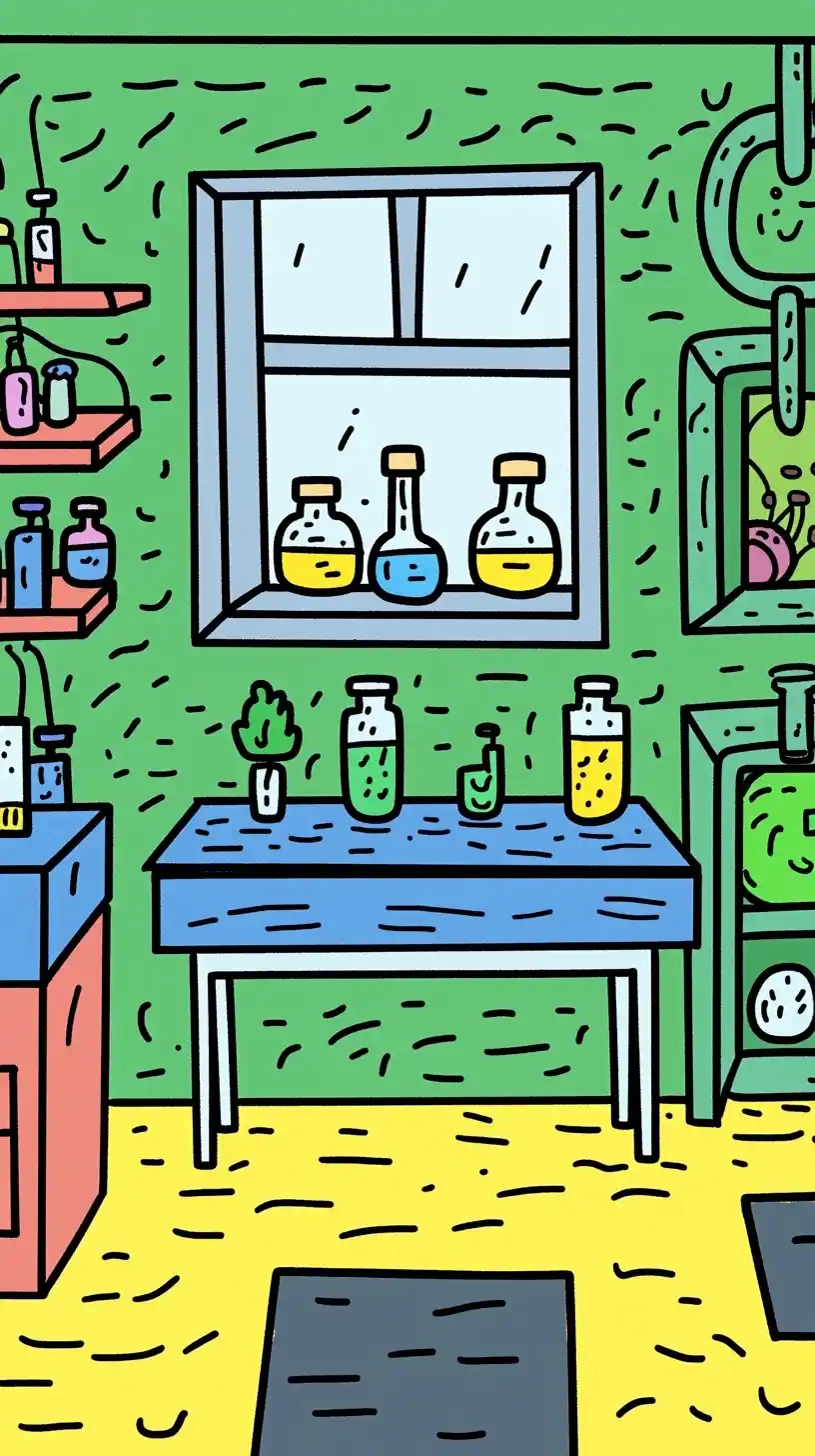 Midjourney Prompt: Cartoon Chemistry Lab Chaos - Prompt Library