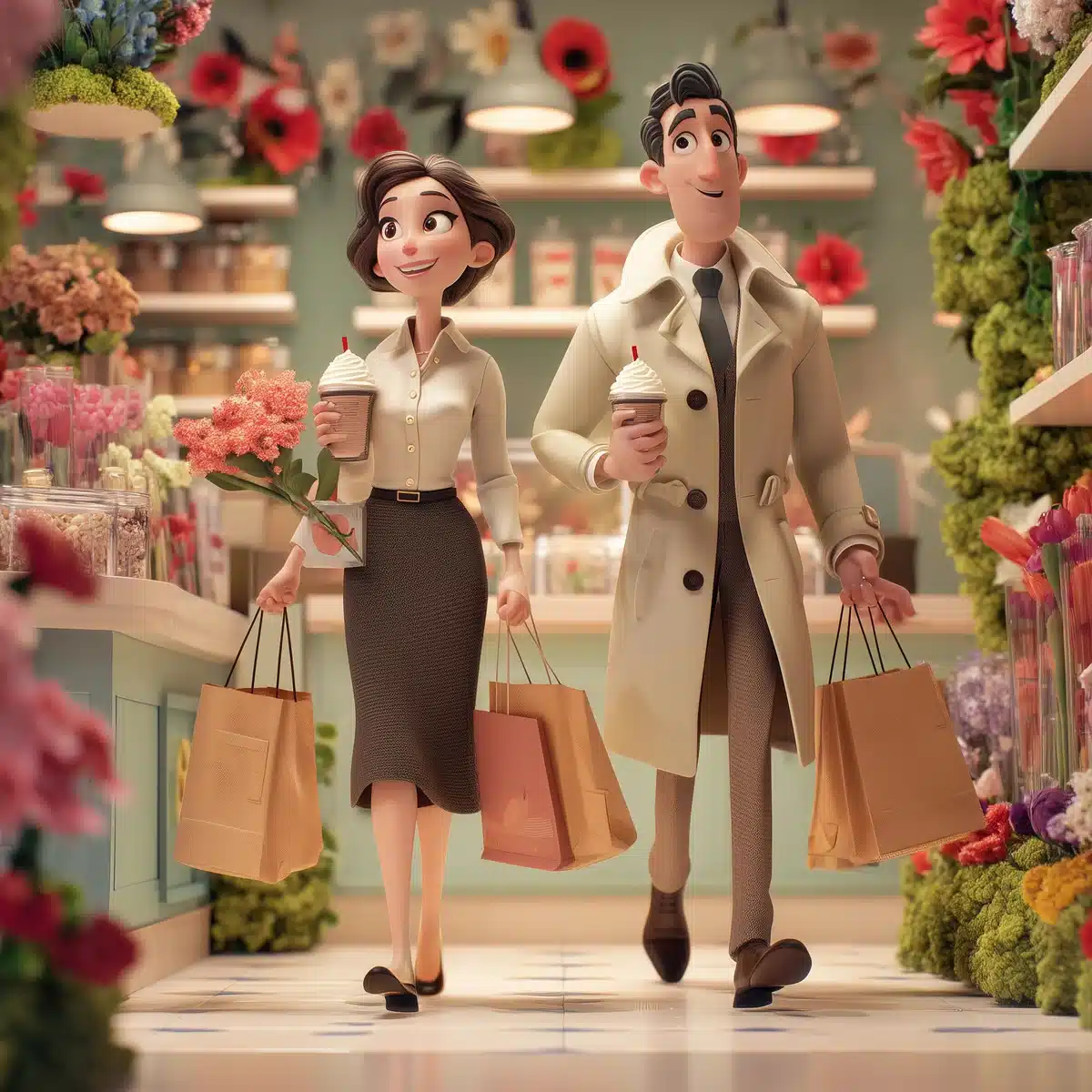 3D animated Couple At Caf — Anime & Cartoon Midjourney prompt example image