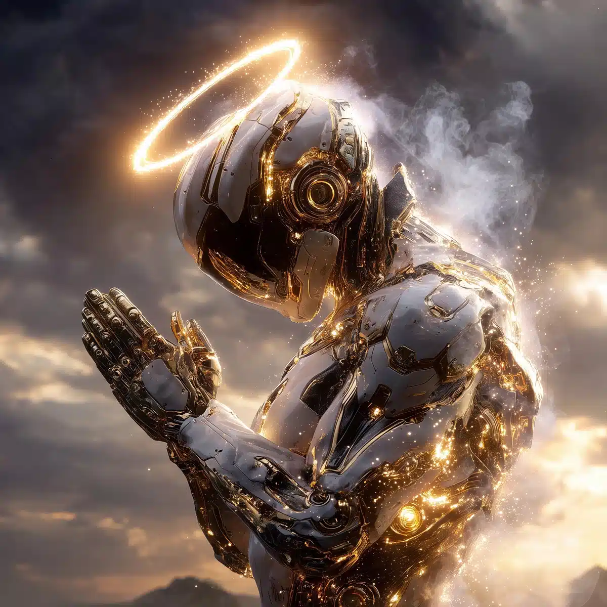 Angelic Robot On Mount Cutlass — Sci-Fi & Fantasy Midjourney prompt example image