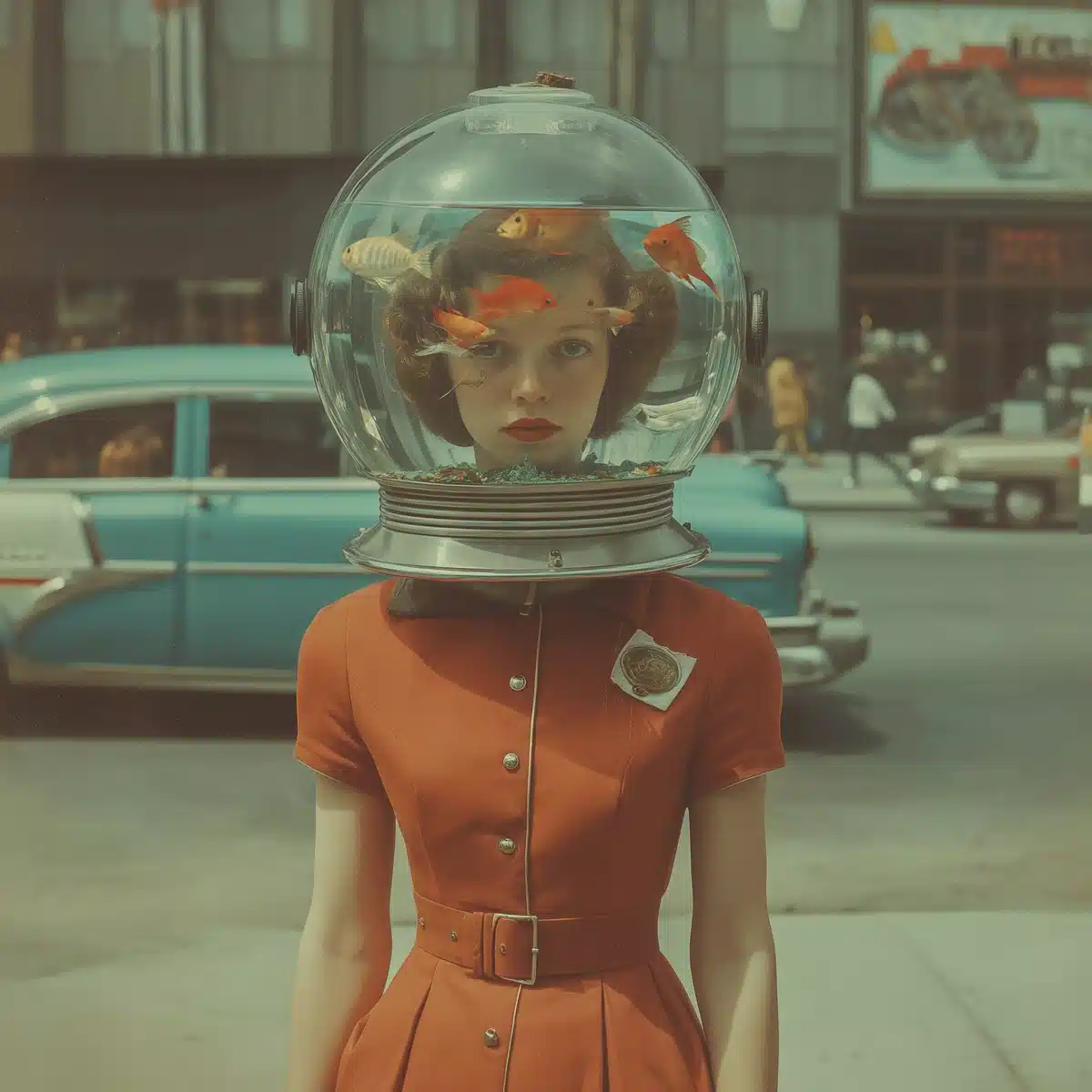 Aquarium-Headed Woman Portrait — Portrait Midjourney prompt example image