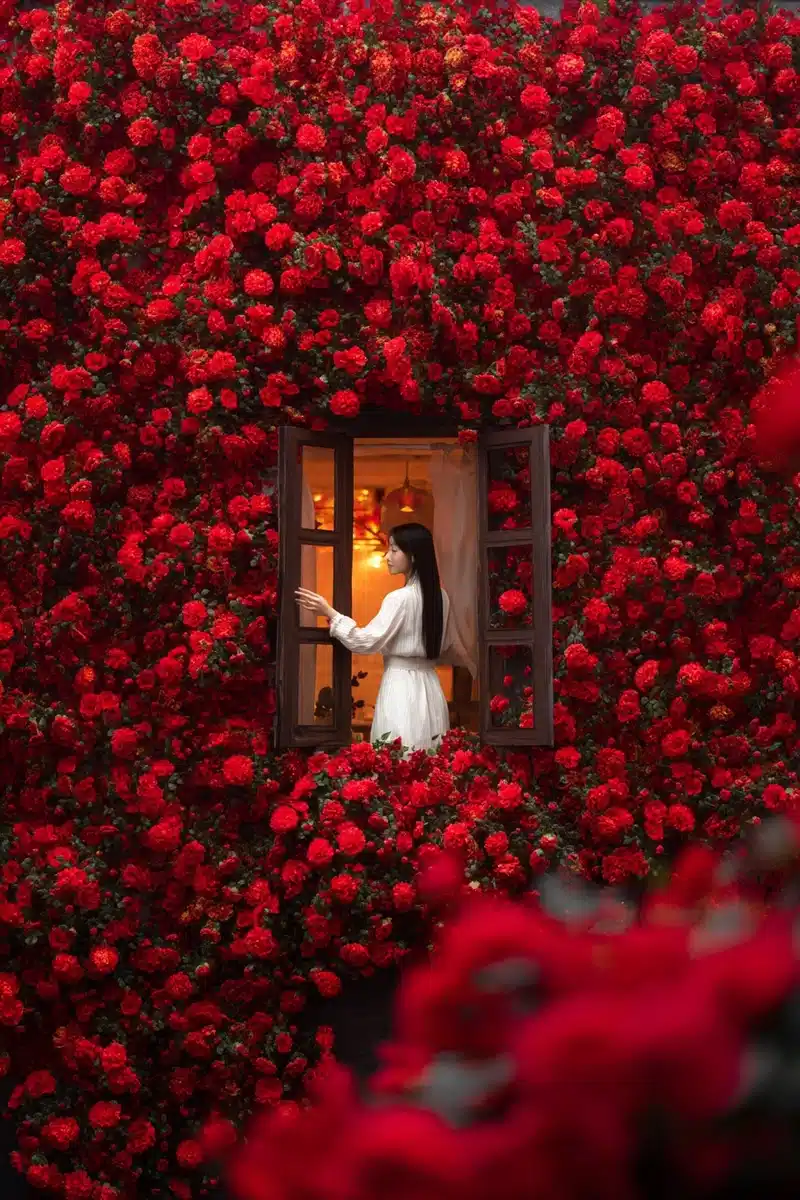Asian Woman Opening Window