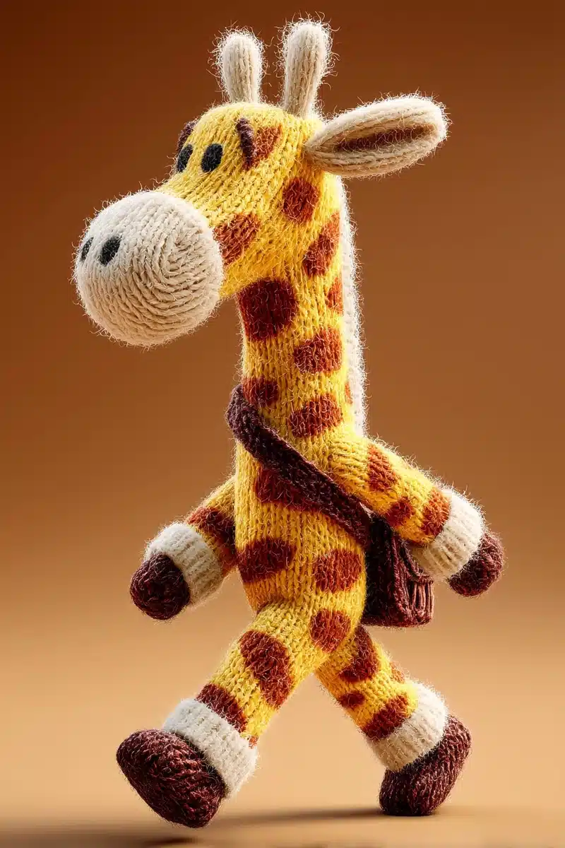 Cartoon Knitted Giraffe Walking — Anime & Cartoon Midjourney prompt example image