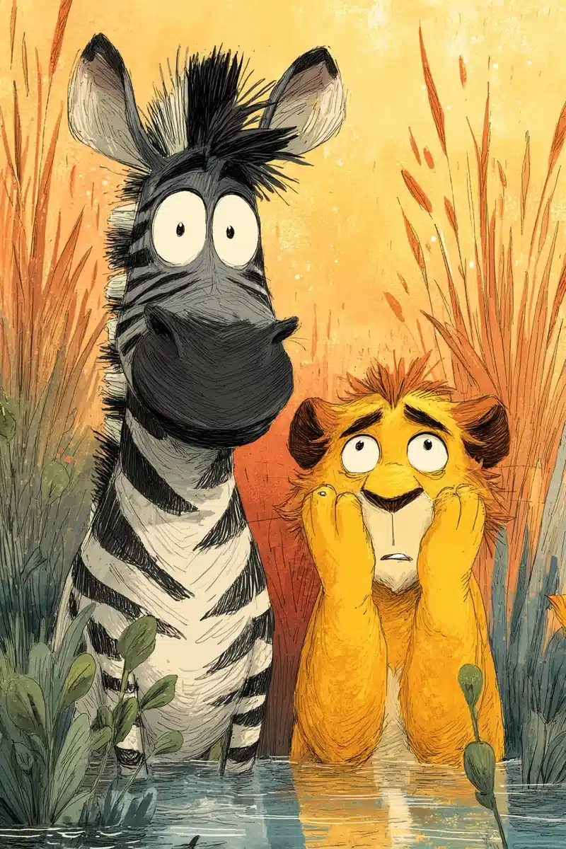 Cartoon Zebra And Lion — Anime & Cartoon Midjourney prompt example image