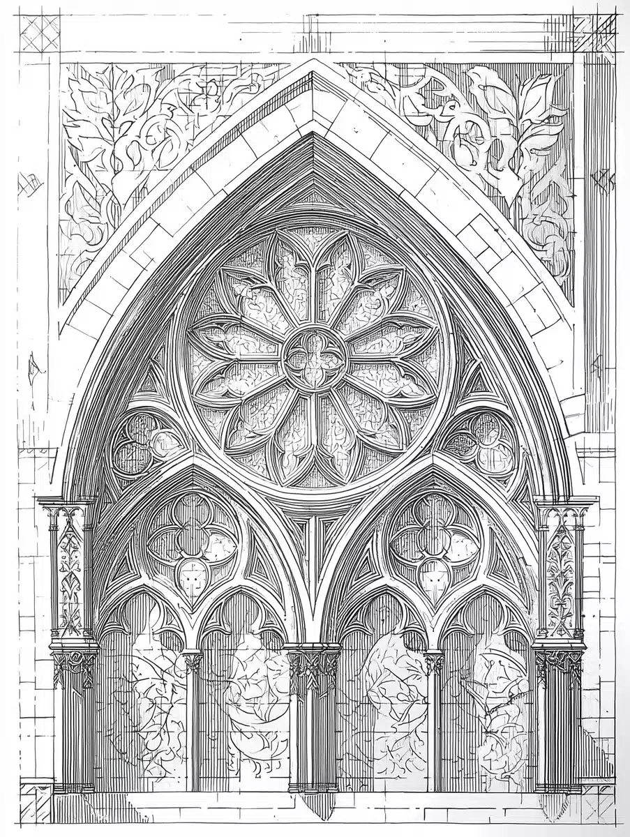 Gothic Cathedral Dotwork Design — Sci-Fi & Fantasy Midjourney prompt example image