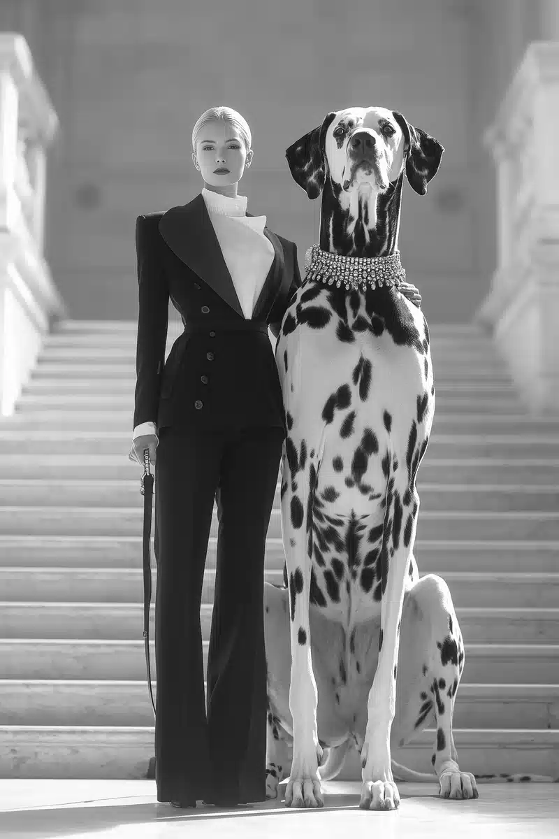 High-Fashion Model With Dalmatian — Fashion & Editorial Midjourney prompt example image