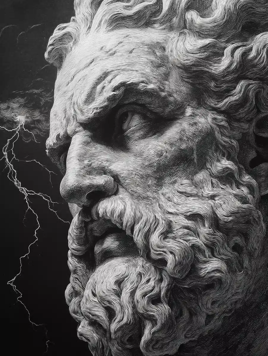 Realistic Zeus Portrait Lightning — Portrait Midjourney prompt example image